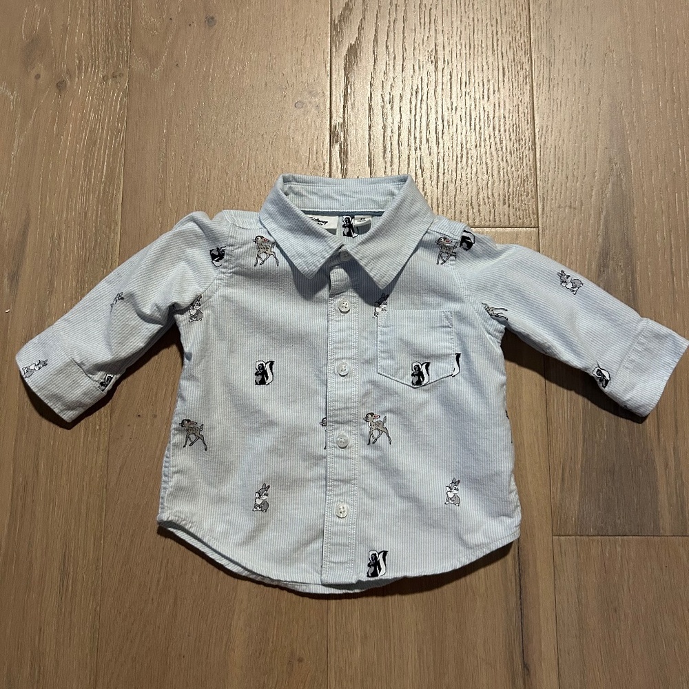 GAP x Disney Bambi Blue/White Striped Oxford Shirt for Boys Size 3-6M